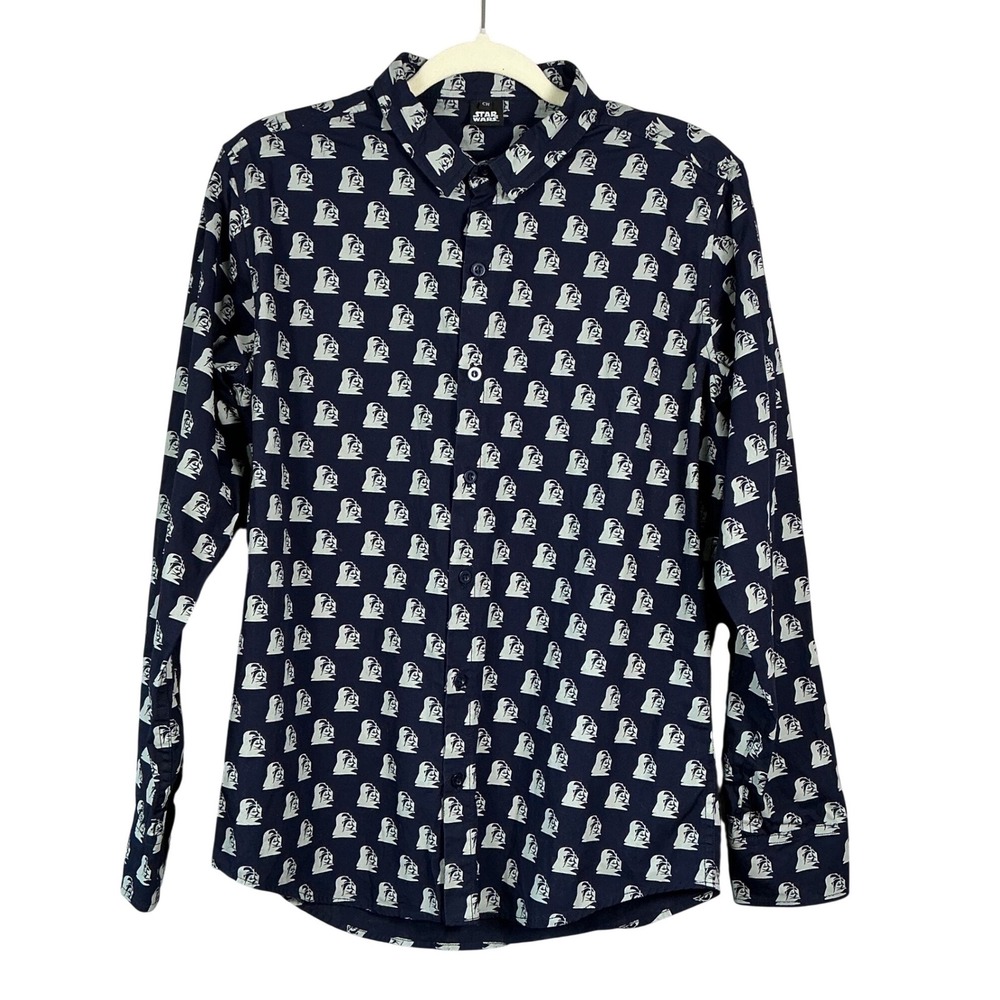 Star Wars Mens Navy Darth Vader All Over Print Button Down Shirt Small